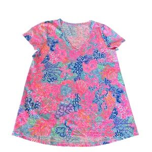 New Lilly Pulitzer Etta V- Neck Top Multi‎ Splendor In The Sand Sz M